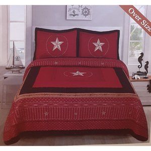 Country Western Design 3 Piece Quilted Bedspread Set - Queen & King